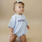Custom Embroidered Light Blue 4th of July T-Shirt Romper - bow or pick your own design!