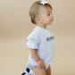 Custom Embroidered Light Blue Oversized Tee or T-Shirt Romper - Floral Bow Design