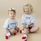 Custom Embroidered Light Blue 4th of July T-Shirt Romper - bow or pick your own design!