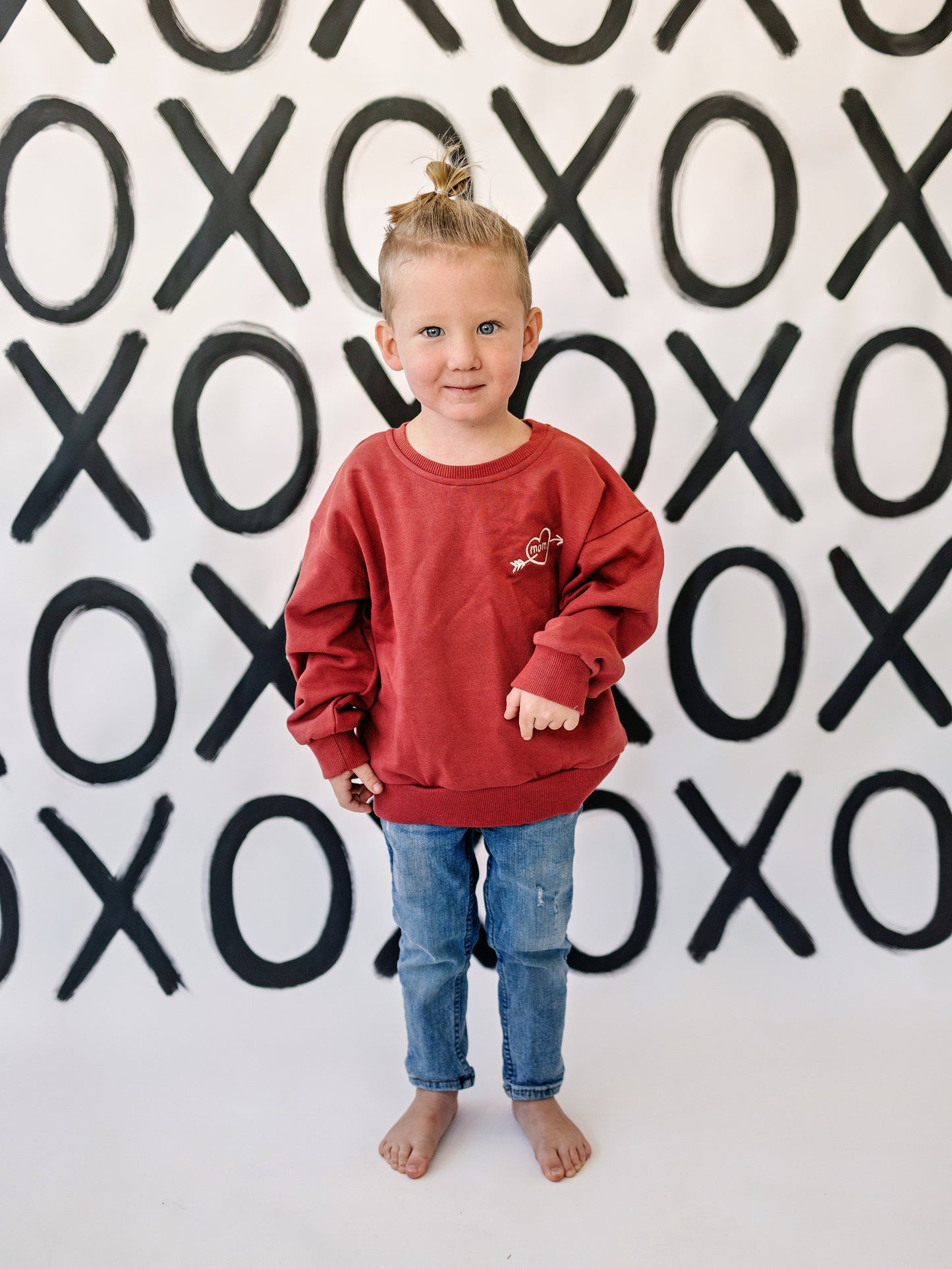 Valentine’s Embroidered Crewneck Sweatshirt - Dark Red