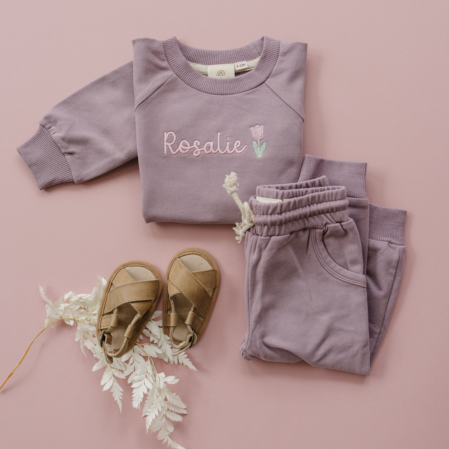 Custom Embroidered Organic Cotton Jogger Set or Sweatshirt Romper - Purple