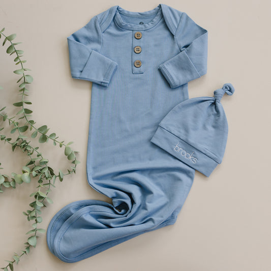 Custom Embroidered Newborn Bamboo Gown & Hat Set