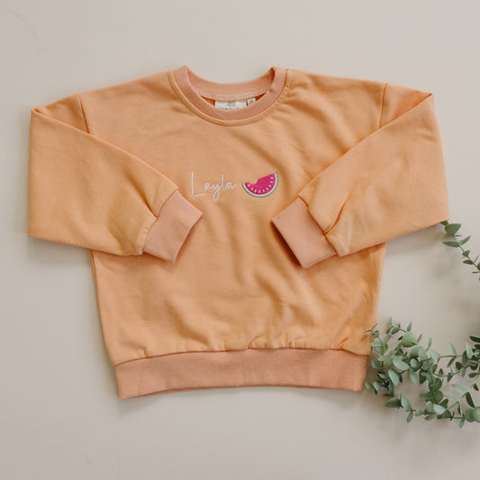 Custom Embroidered Crewneck Sweatshirt or Sweatshirt Romper - Creamsicle Orange