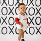 Custom Embroidered Colorblock Valentine's Sweatshirt Romper - Red