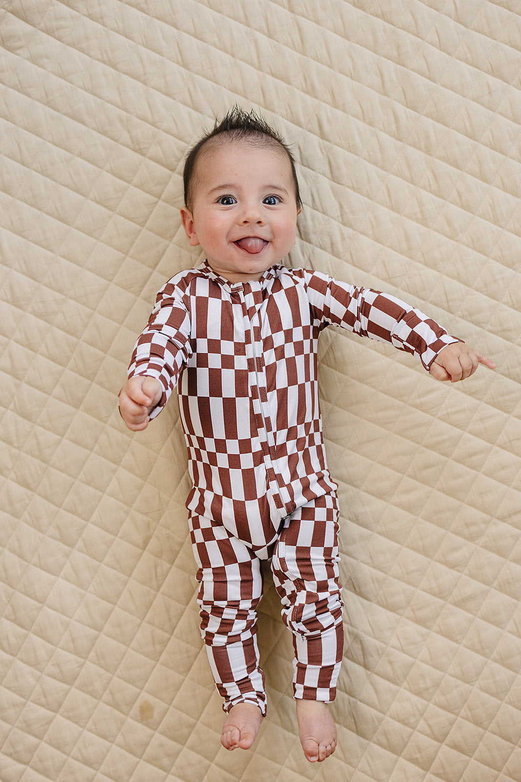 Bamboo Zip Romper | Chocolate Checkered