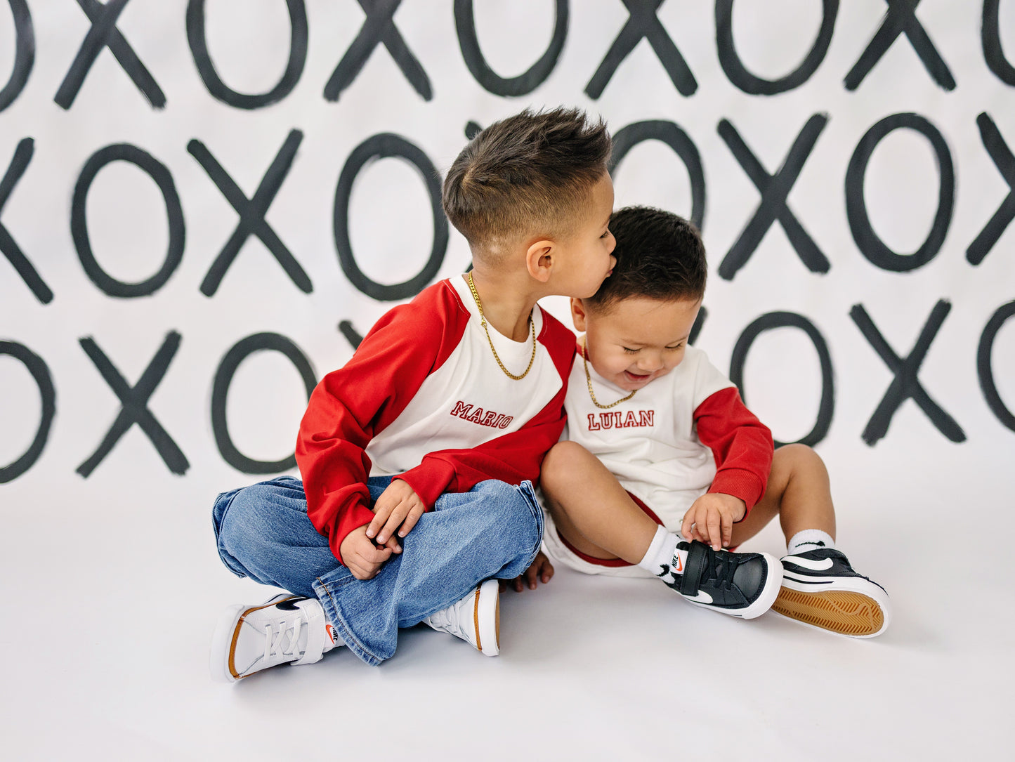 Custom Embroidered Colorblock Valentine's Sweatshirt Romper - Red