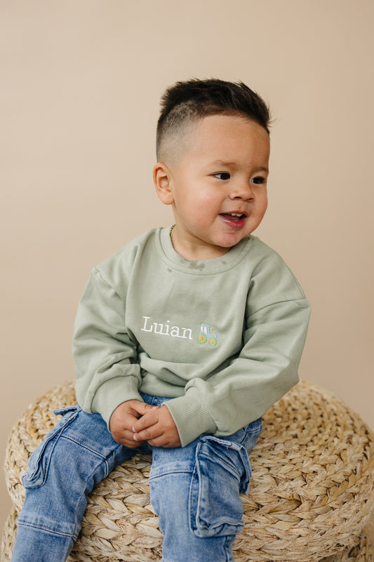 Custom Embroidered Tractor Sweatshirt - Crewneck or Sweatshirt Romper