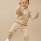 Custom Embroidered Organic Cotton Quarter Zip Set - Tan