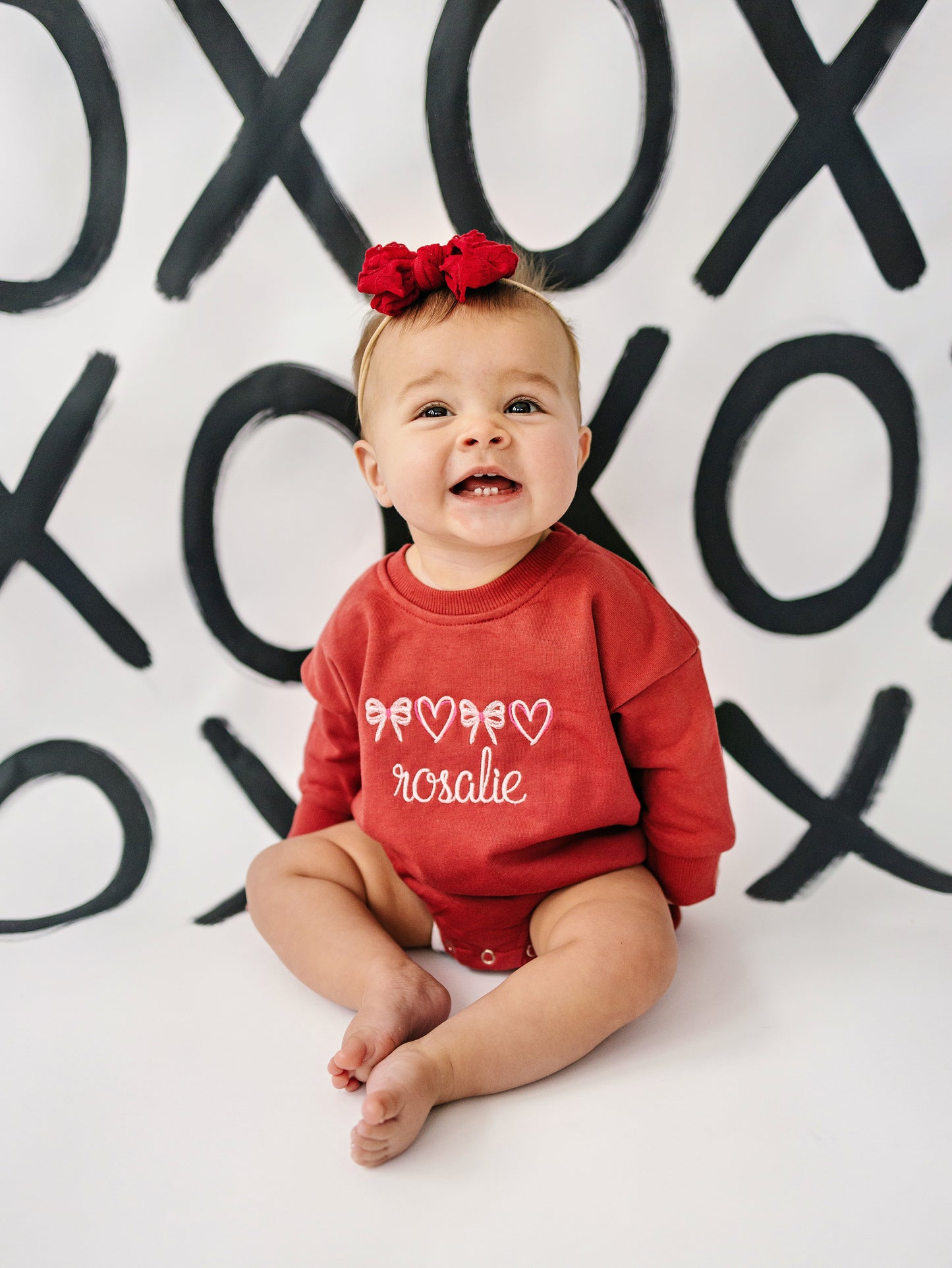 Custom Embroidered Valentine's Sweatshirt or Romper - Dark Red