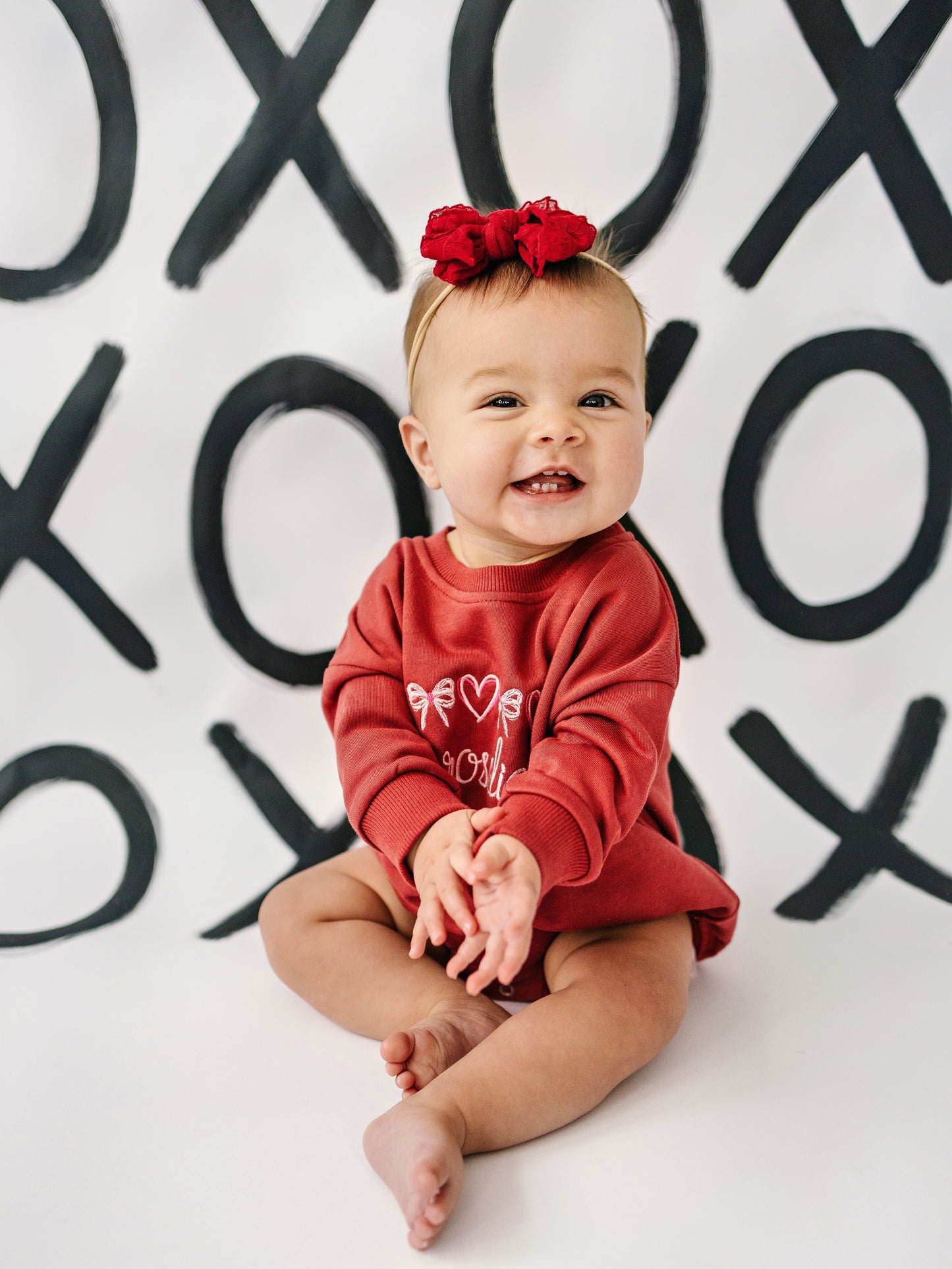 Custom Embroidered Valentine's Sweatshirt or Romper - Dark Red