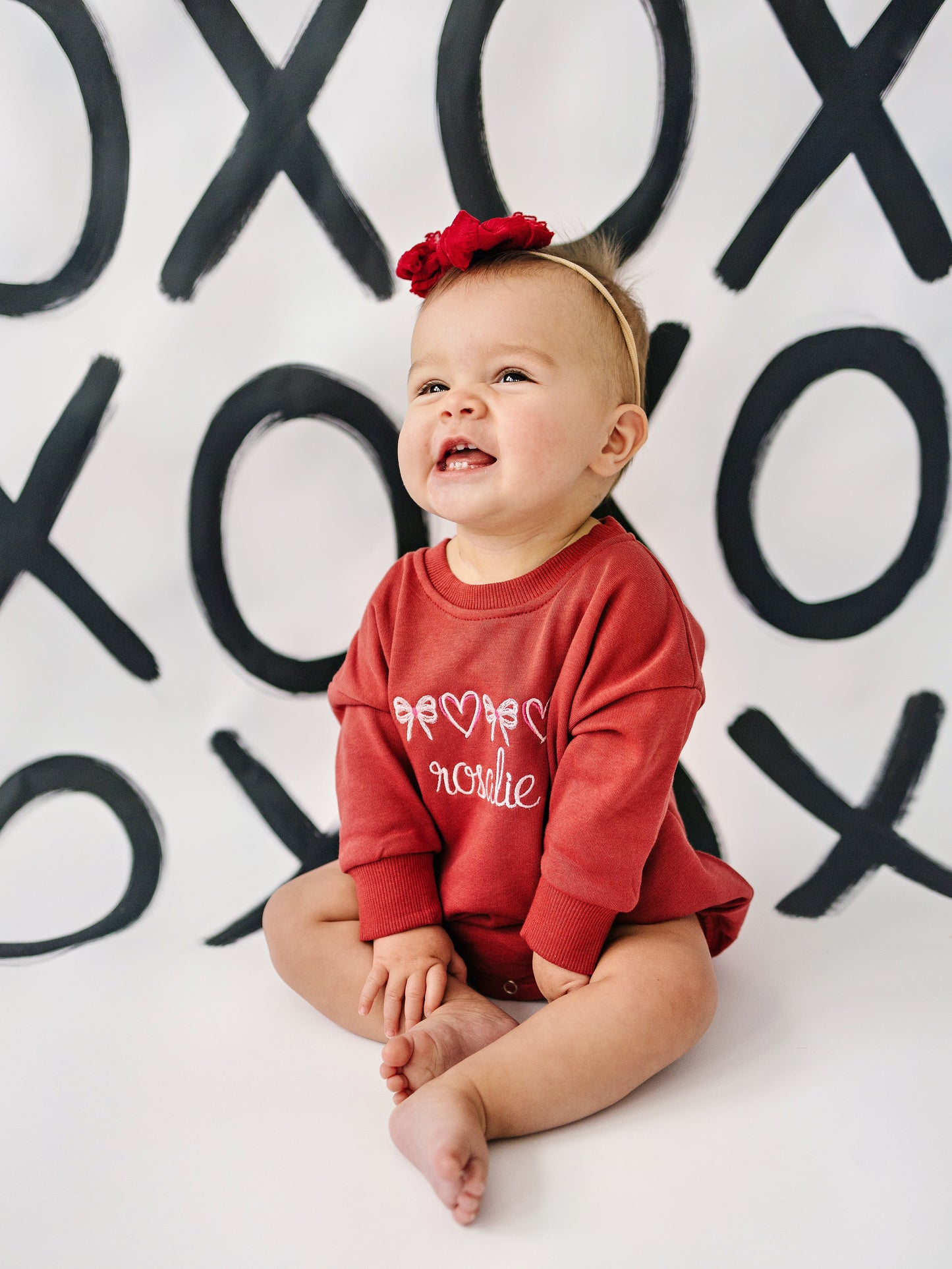 Custom Embroidered Valentine's Sweatshirt or Romper - Dark Red