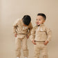 Custom Embroidered Organic Cotton Quarter Zip Set - Tan