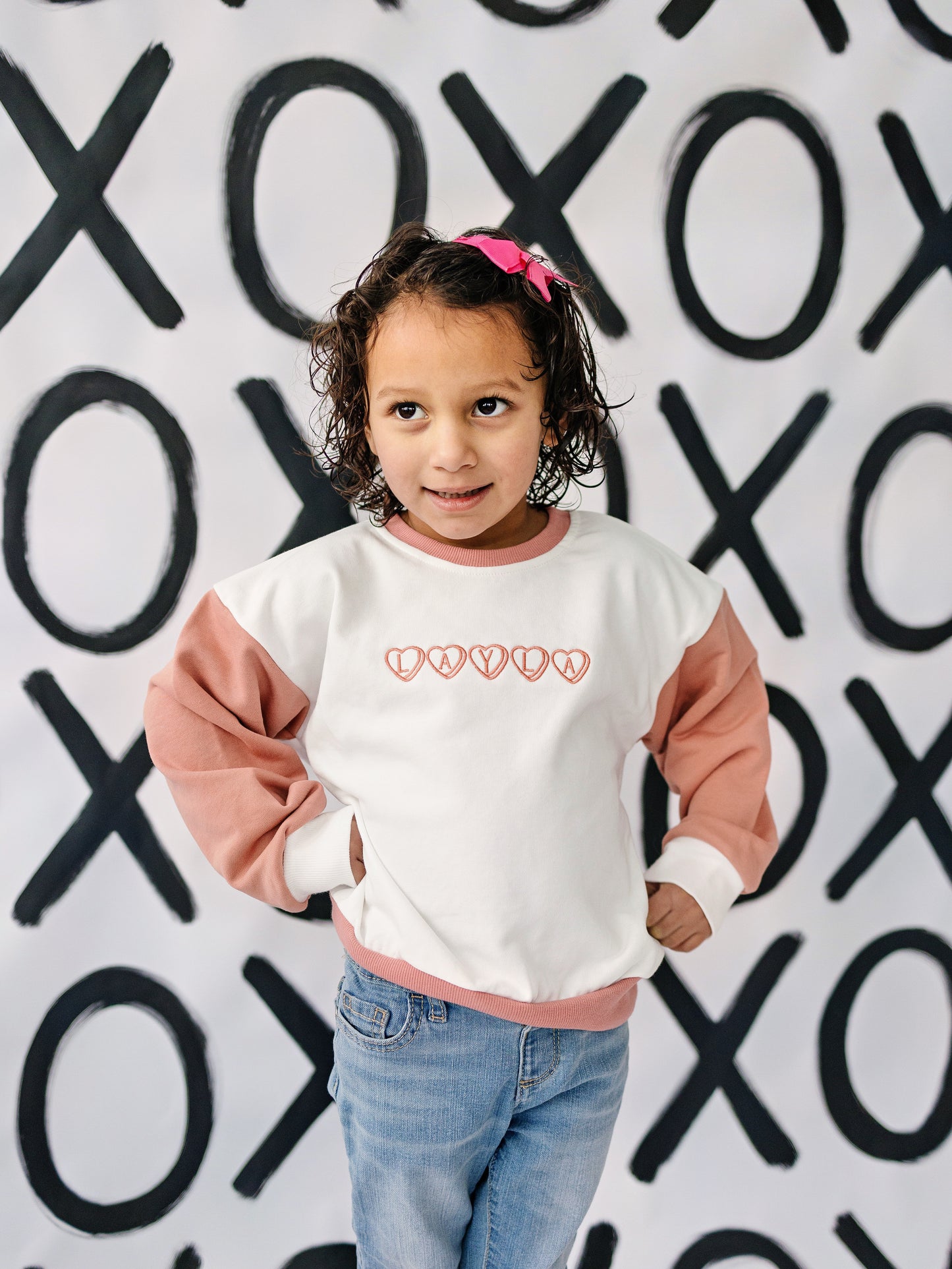 Valentine's Custom Embroidered Colorblock Crewneck Sweatshirt