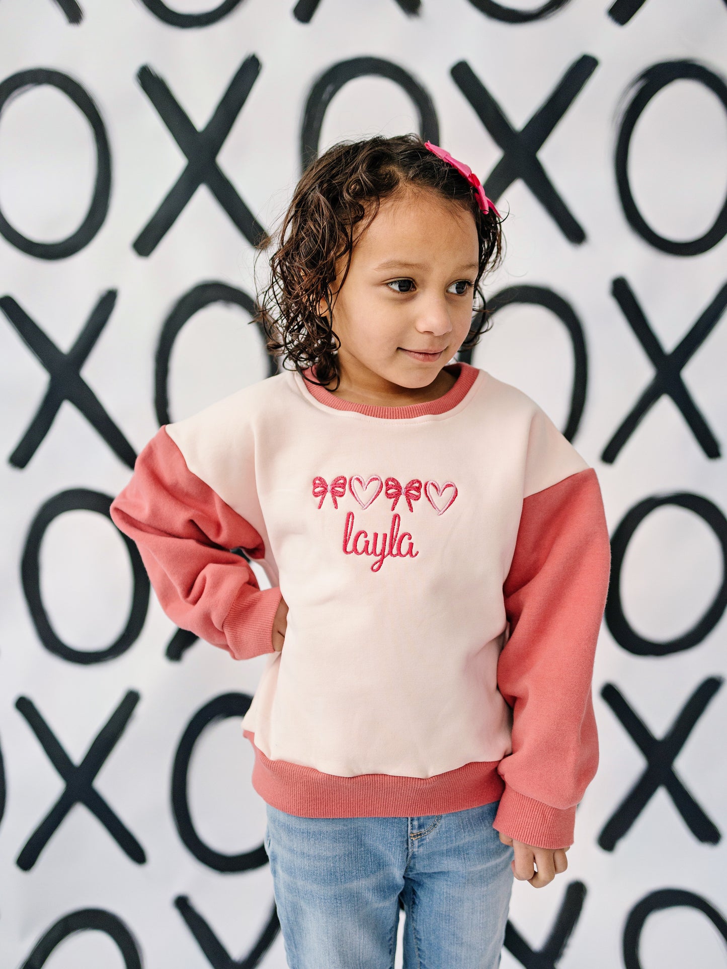 Custom Embroidered Colorblock Crewneck Sweatshirt - Pink/Pink