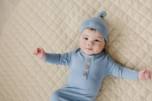 Custom Embroidered Newborn Bamboo Gown & Hat Set