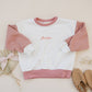Custom Embroidered Pink Valentine's Day Colorblock Sweatshirt or Sweatshirt Romper