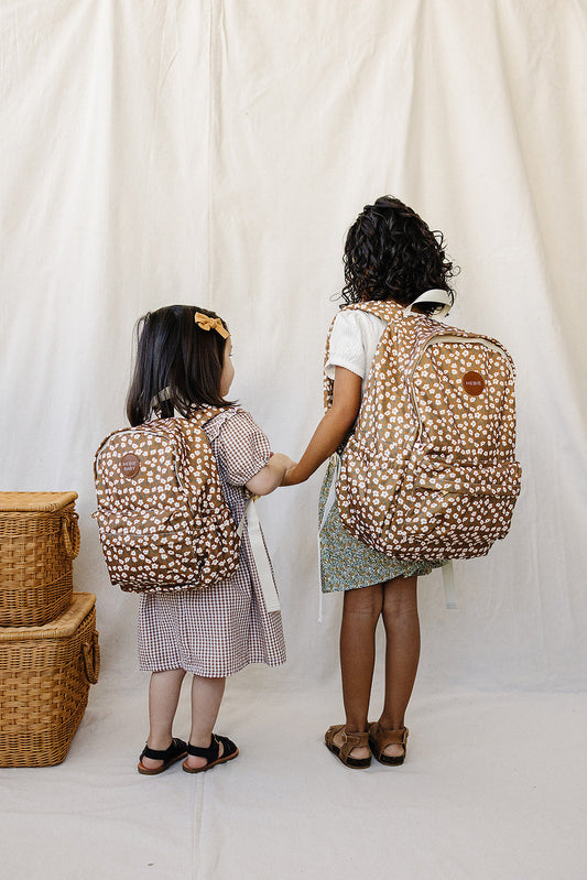 Großer Rucksack mit Blumenmuster in Senfgelb