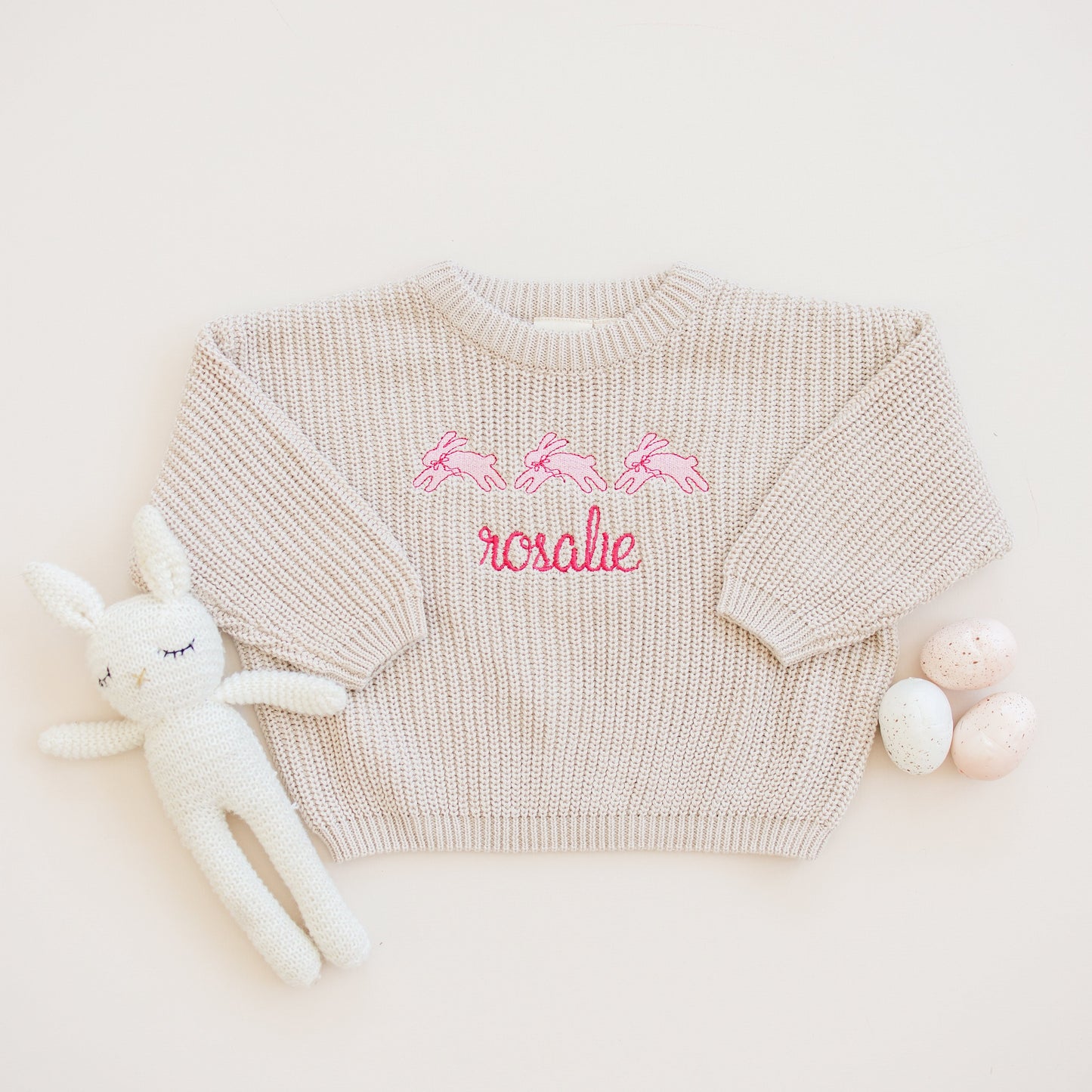 Custom Embroidered Easter Knit Sweater - Bunny Ears