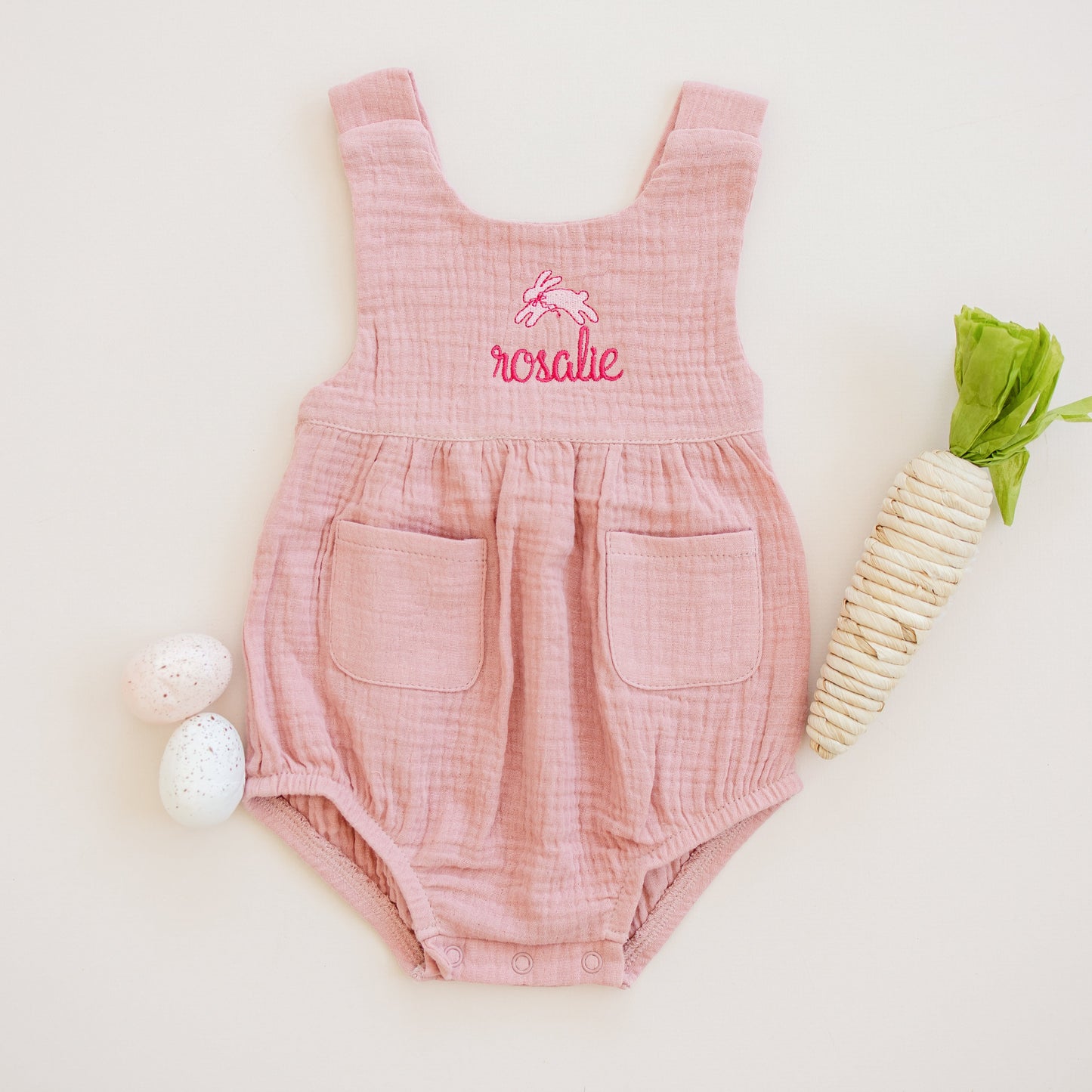 Custom Embroidered Easter Organic Cotton Bubble Romper - more colors