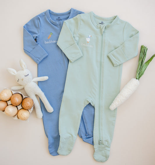 Custom Embroidered Easter Bamboo Footy Pajamas - more colors & designs