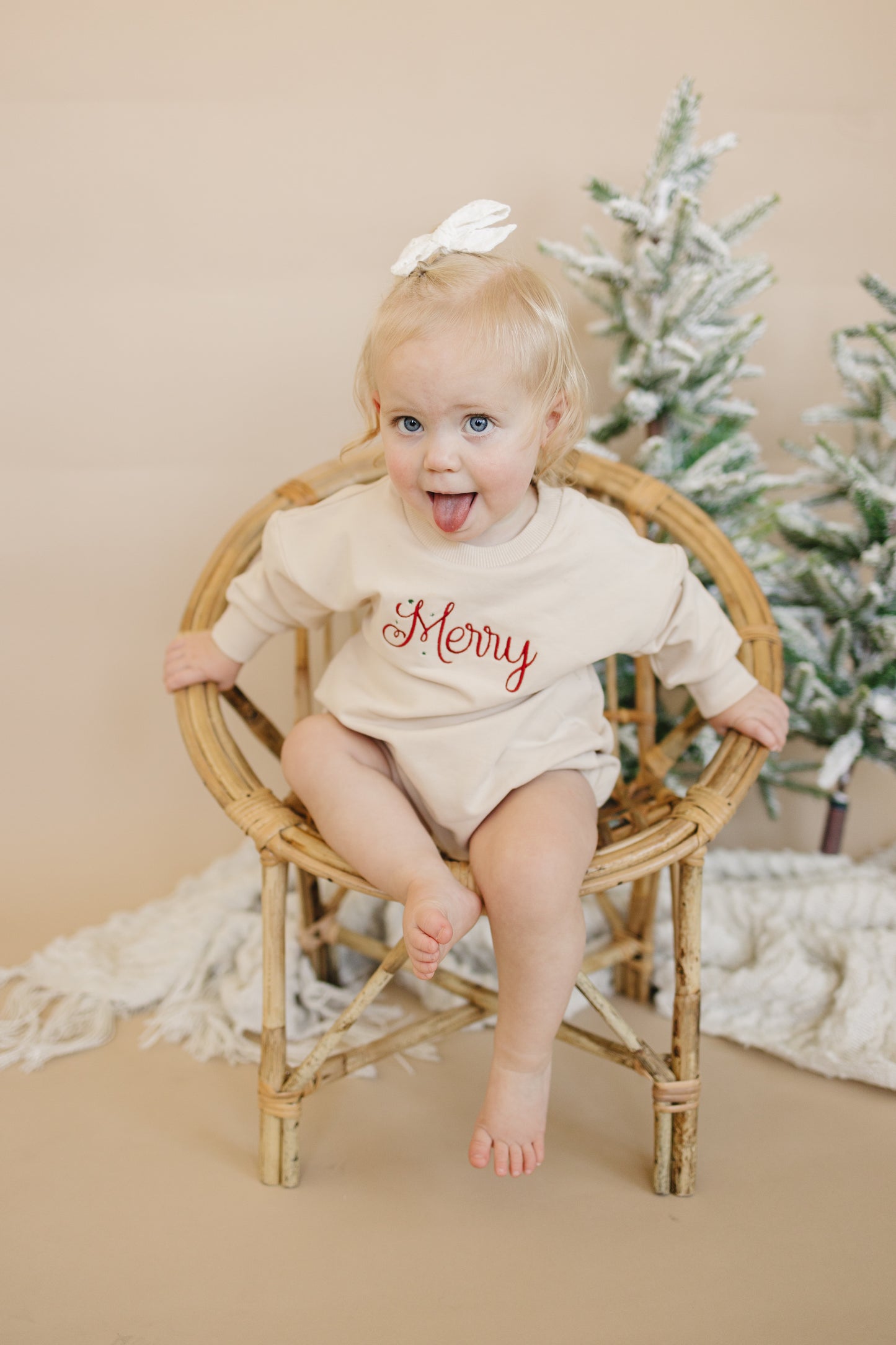 Organic Cotton "Merry" Custom Embroidered Sweatshirt Romper