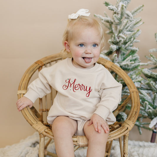 Organic Cotton "Merry" Custom Embroidered Sweatshirt Romper