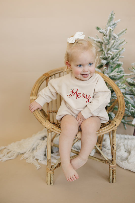 Organic Cotton "Merry" Custom Embroidered Sweatshirt Romper