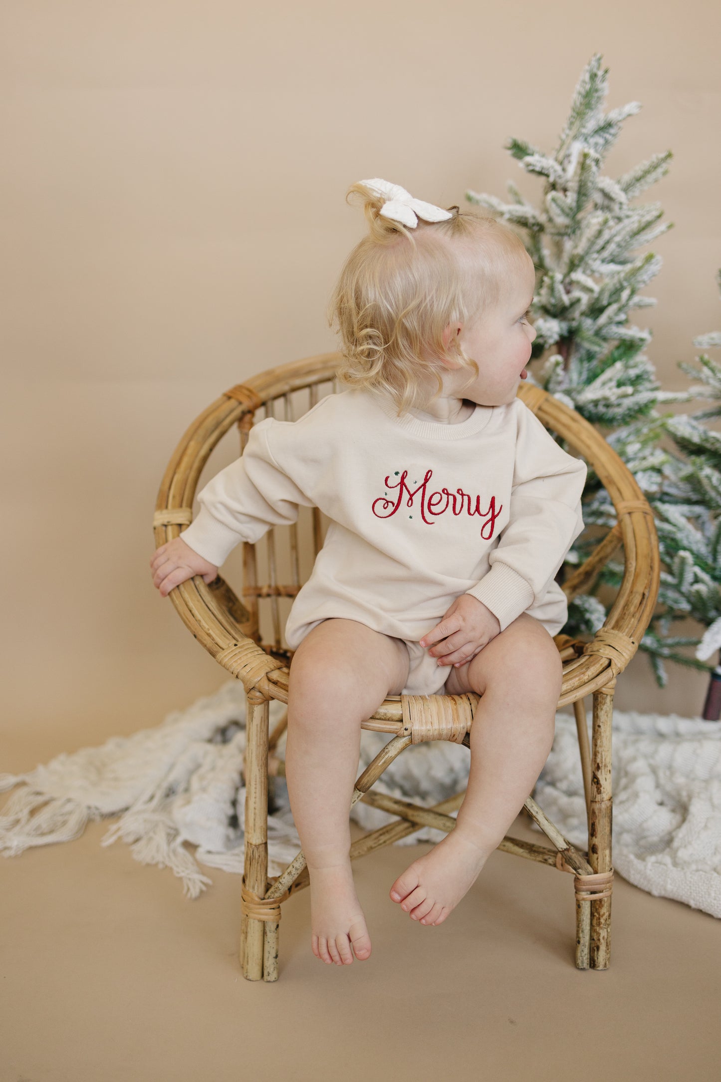 Organic Cotton "Merry" Custom Embroidered Sweatshirt Romper