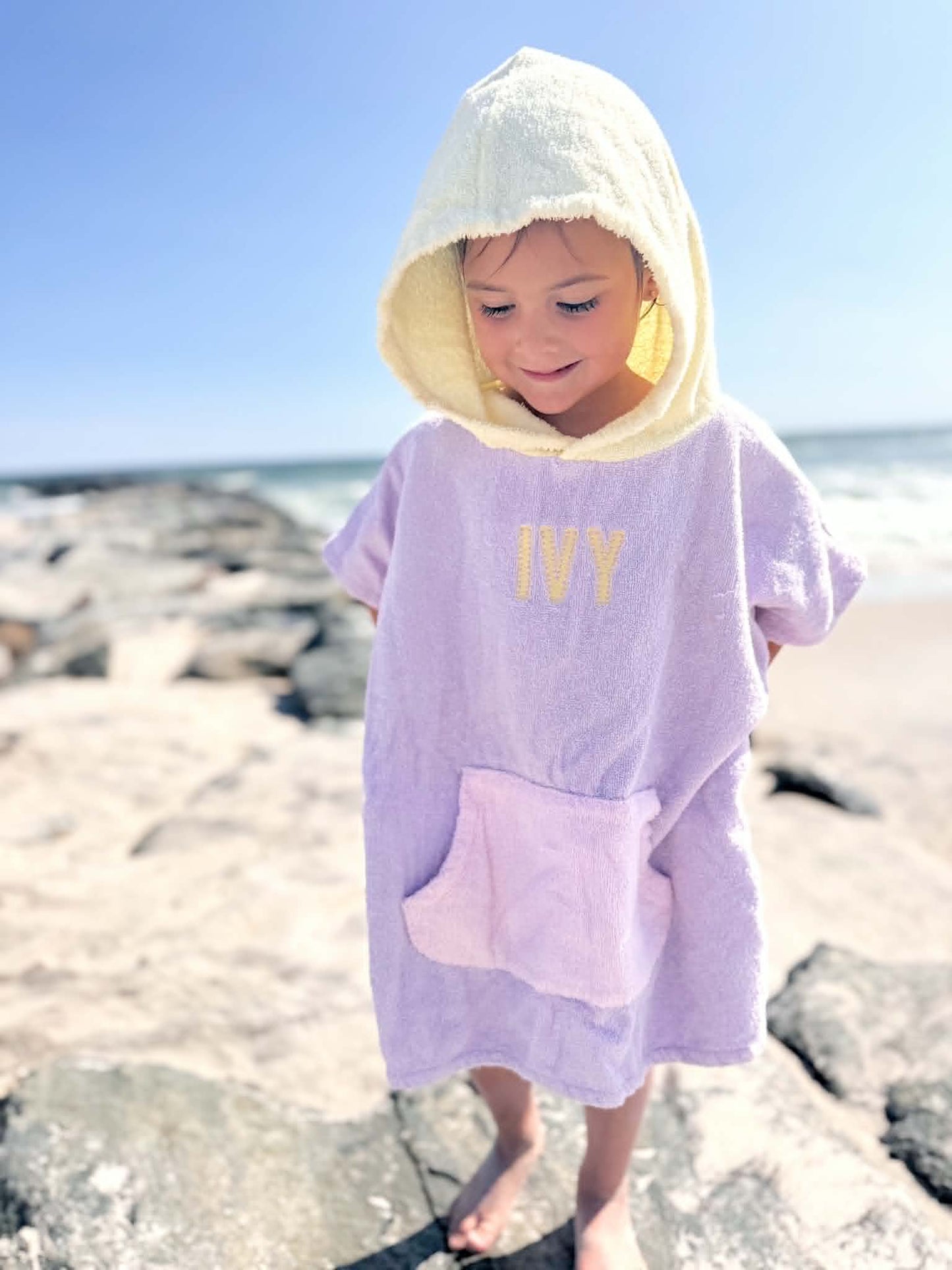 Colorblock Terry Beach Towel Poncho with Optional Custom Embroidery - more colors