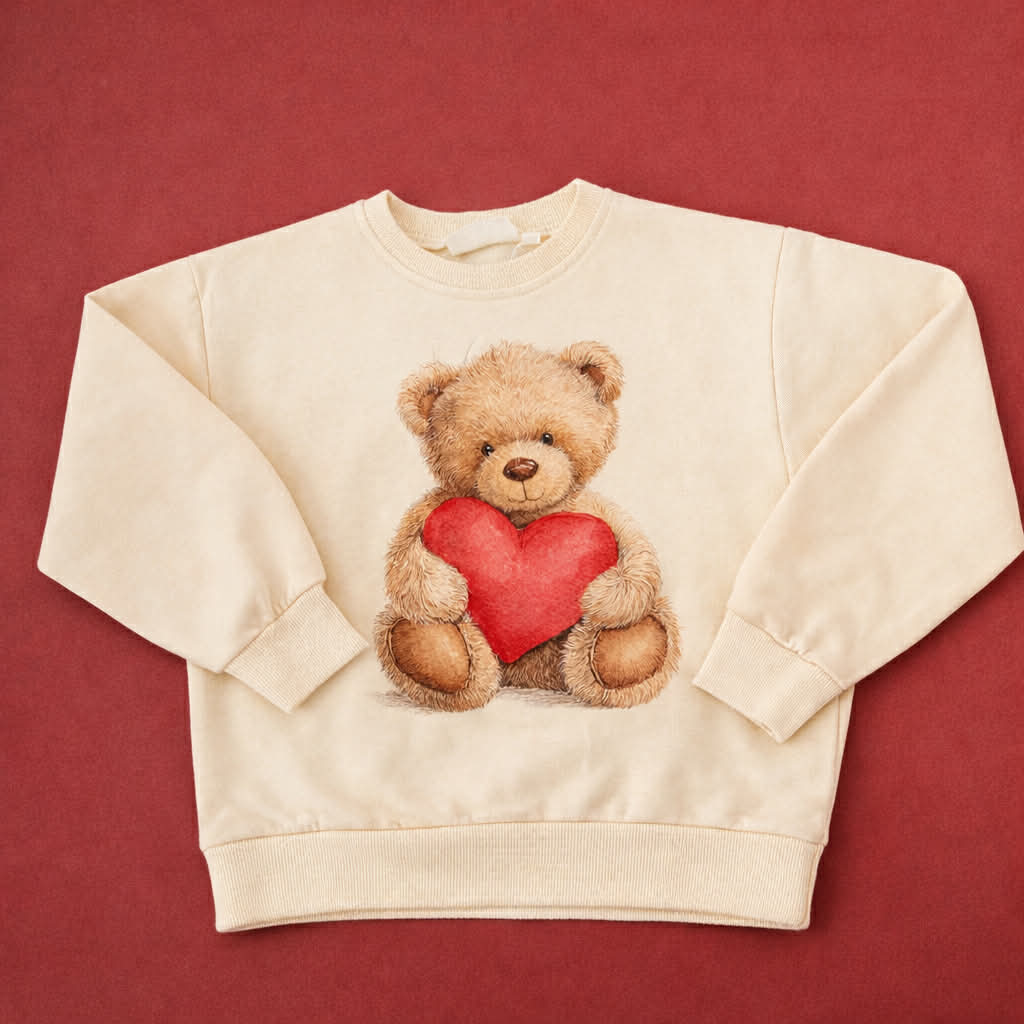 Valentine's Day Teddy Bear Crewneck Sweatshirt or Romper - Red or Cream