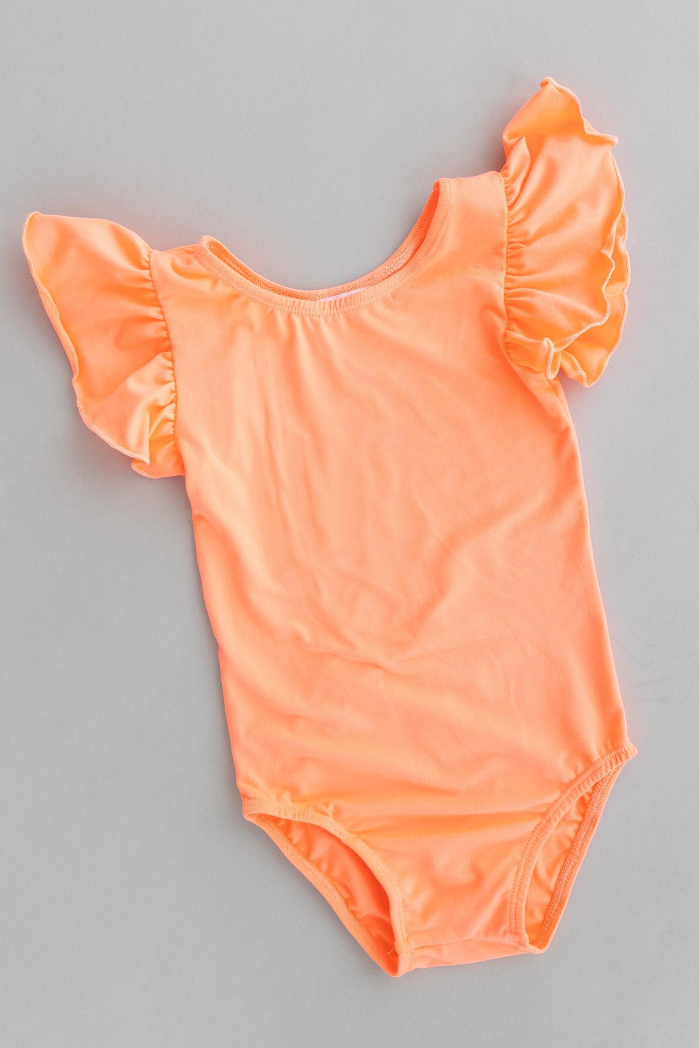 Neon Coral S/S Flutter Sleeve Leotard