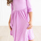 Bright Lilac 3/4 Sleeve Pocket Twirl Dress