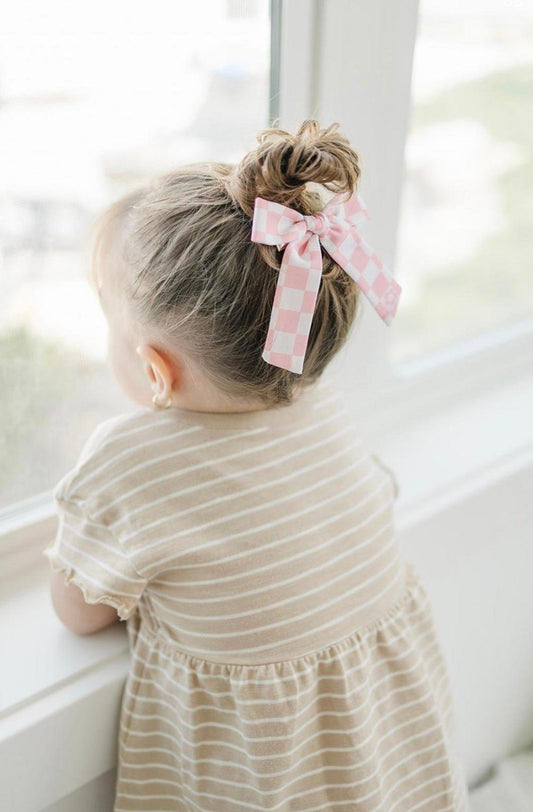 Baby Pink Check School Bow - Little Joy Co.