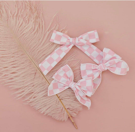 Baby Pink Check School Bow - Little Joy Co.