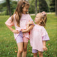 Custom Embroidered Colorblock Tee and Biker Shorts Set - Pink & Purple Set