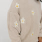 Beige Daisy Hand Embroidered Sweater - Little Joy Co.