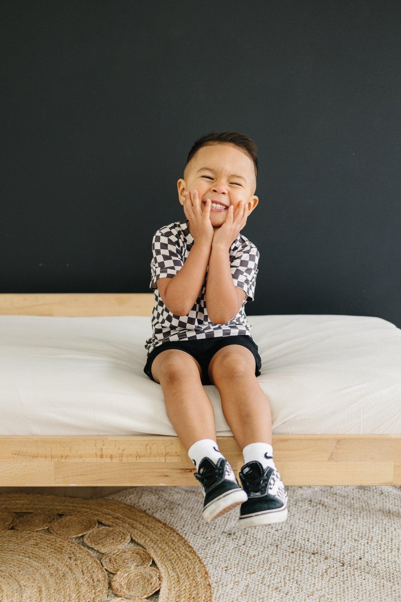 Black Checkered Bamboo Tee - Little Joy Co.