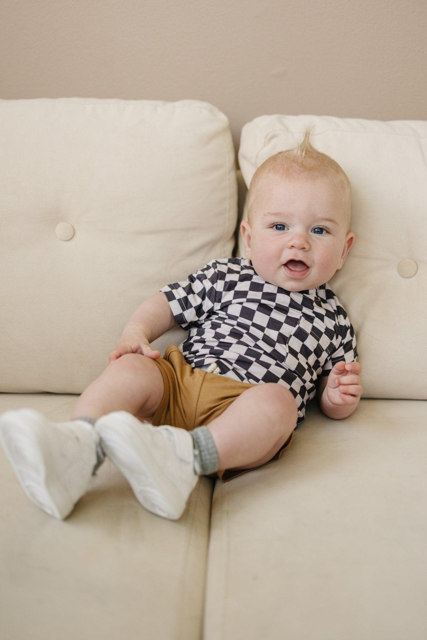 Black Checkered Bamboo Tee - Little Joy Co.