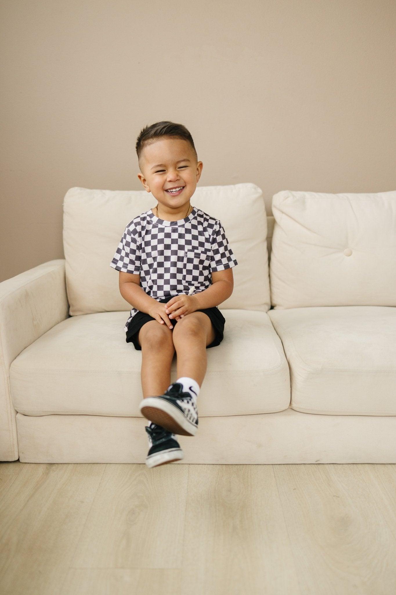 Black Checkered Bamboo Tee - Little Joy Co.