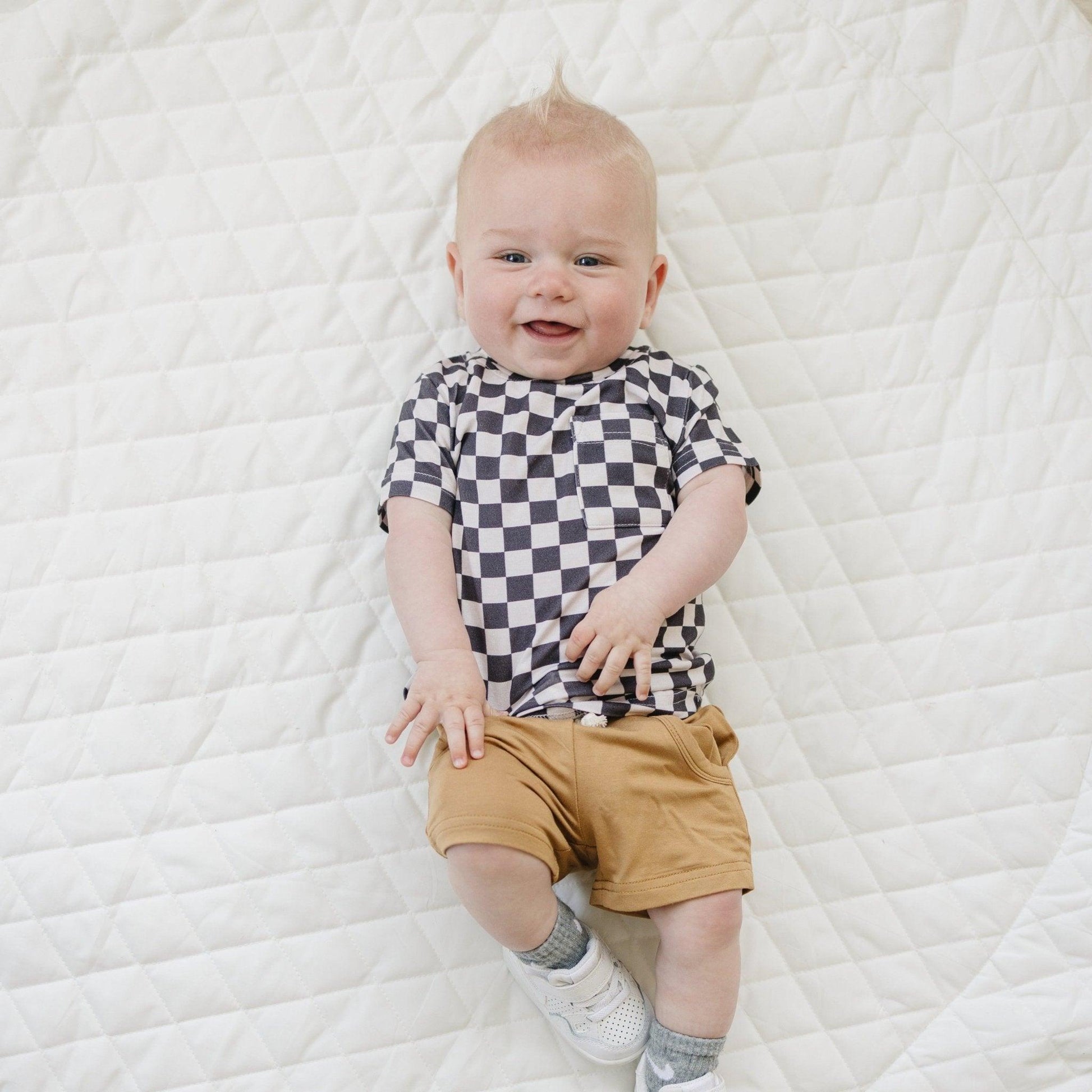 Black Checkered Bamboo Tee - Little Joy Co.