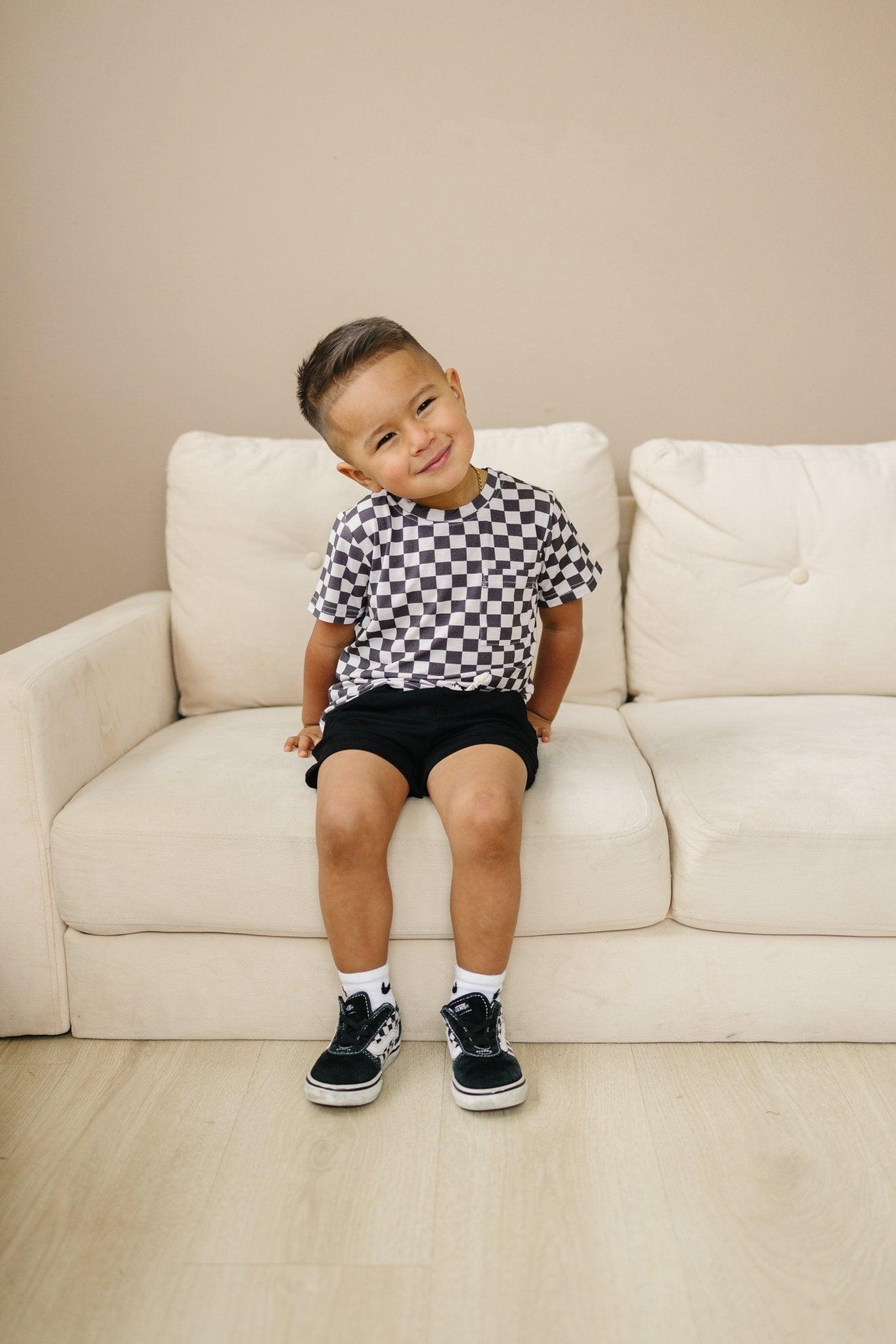 Black Checkered Bamboo Tee - Little Joy Co.