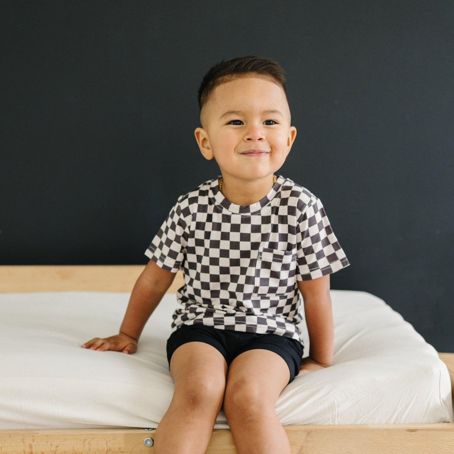 Black Checkered Bamboo Tee - Little Joy Co.