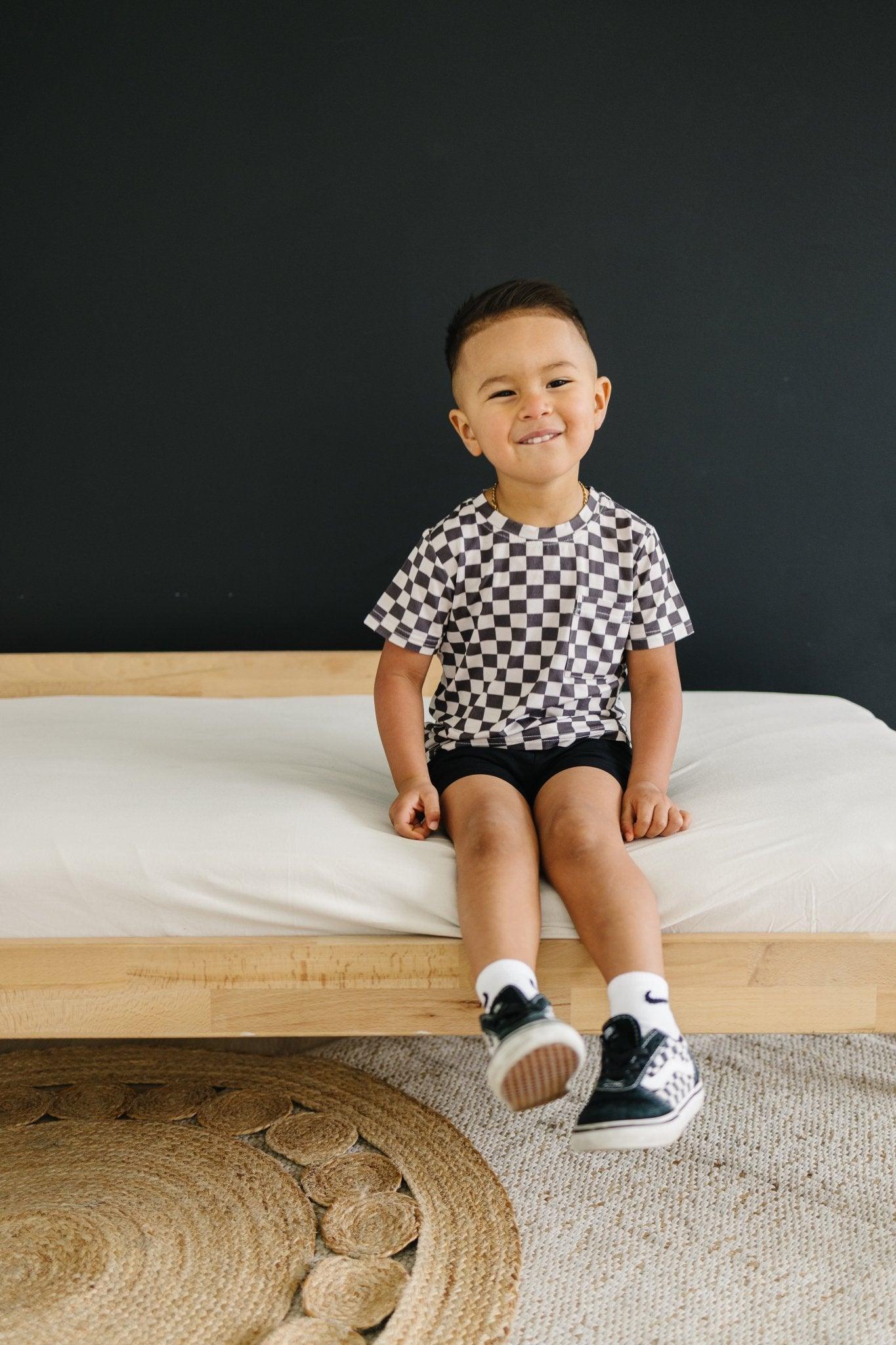 Black Checkered Bamboo Tee - Little Joy Co.