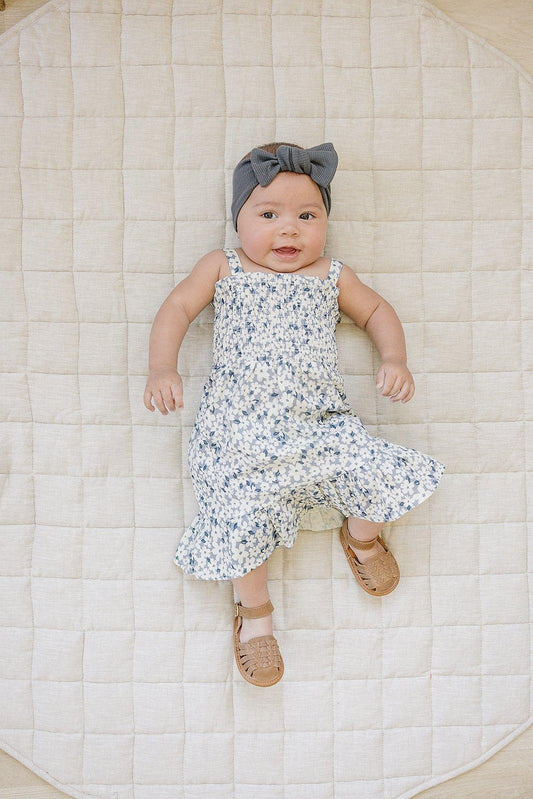 Blue Floral Linen Dress - Little Joy Co.