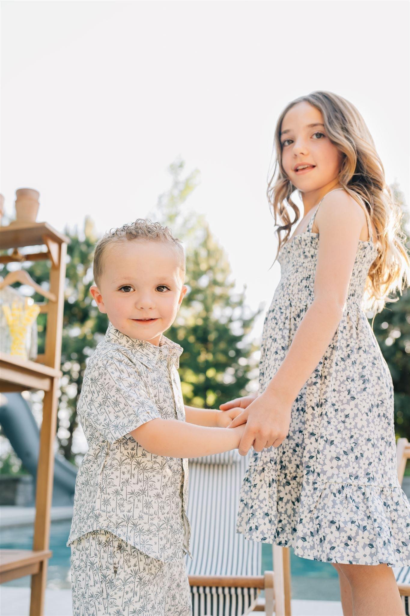 Blue Floral Linen Dress - Little Joy Co.