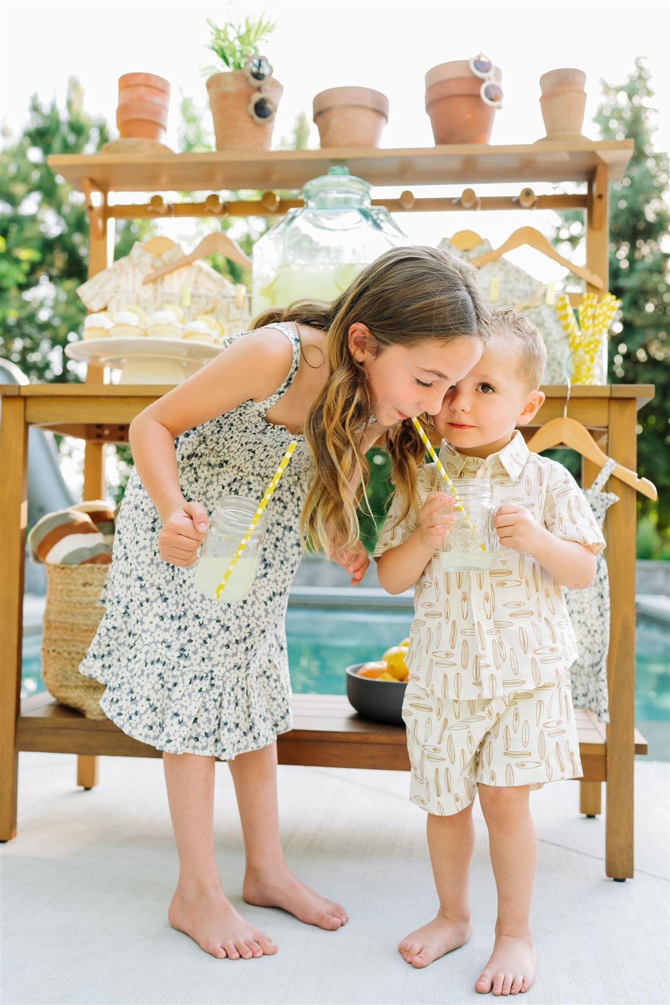 Blue Floral Linen Dress - Little Joy Co.