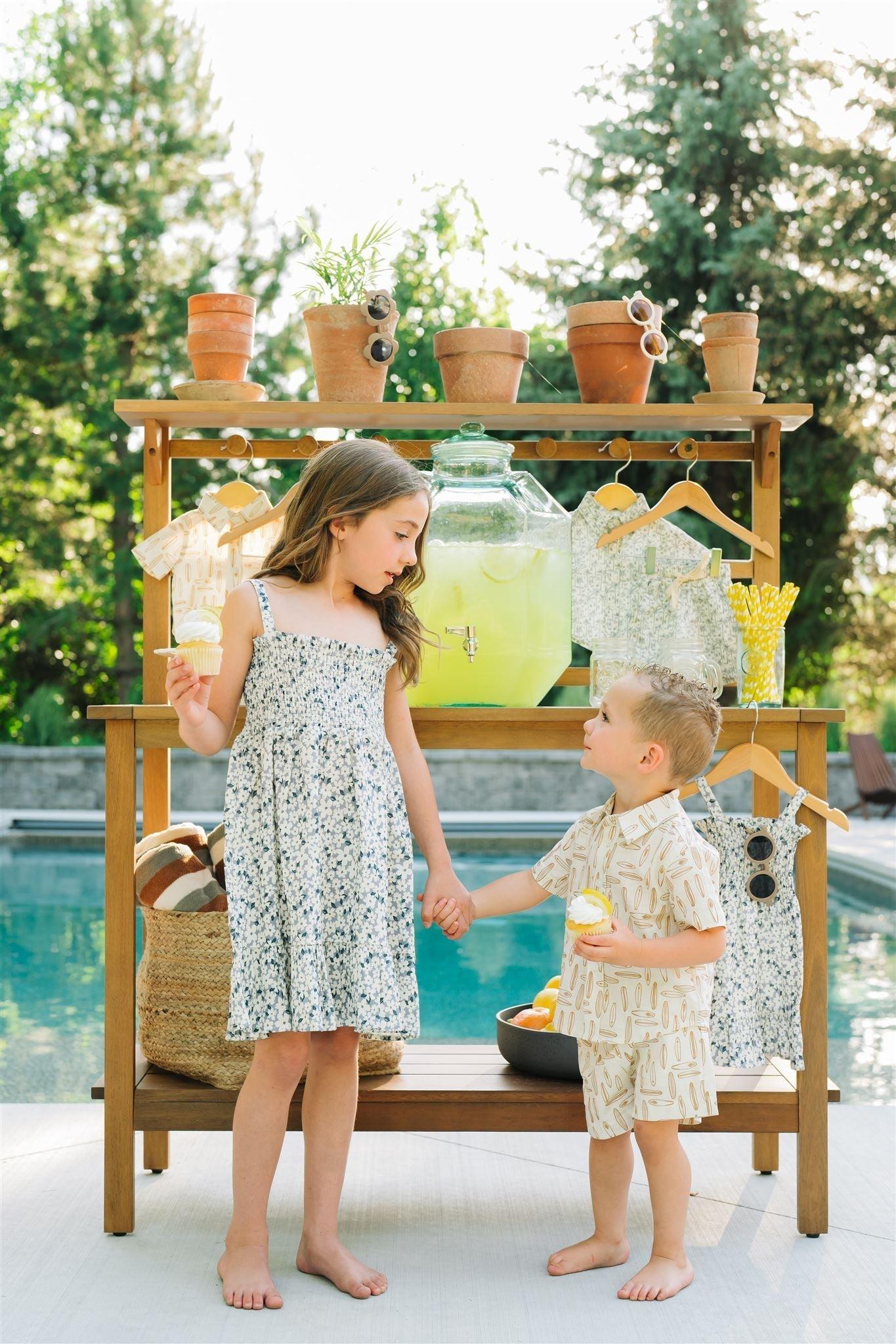 Blue Floral Linen Dress - Little Joy Co.