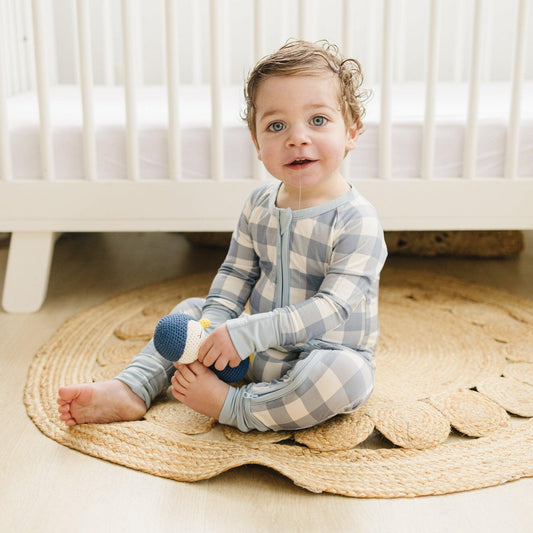 Blue Gingham Bamboo Zippy Romper - Little Joy Co.