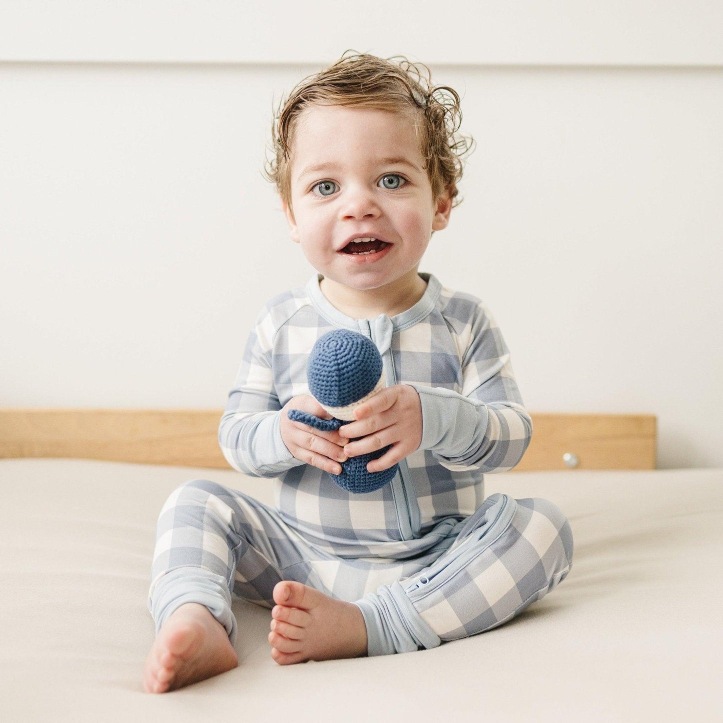 Blue Gingham Bamboo Zippy Romper - Little Joy Co.