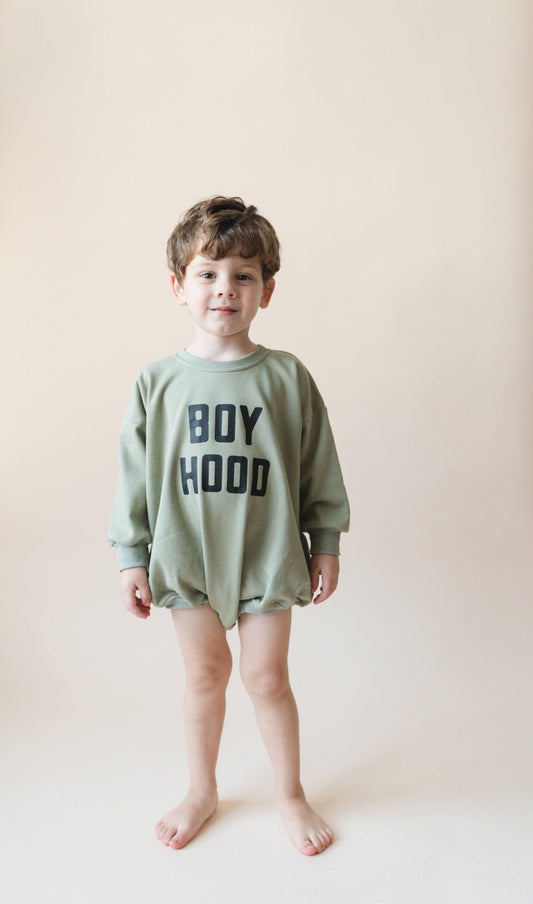 Boy Hood Sweatshirt Romper - more colors - Little Joy Co.